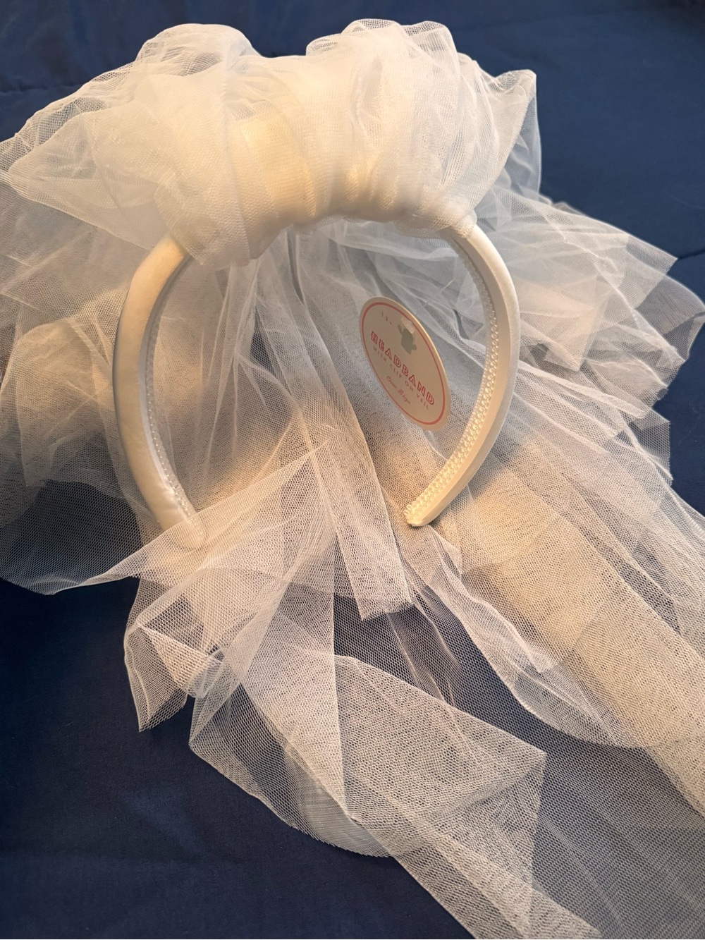 White Tulle Bride Veil Headband for Women